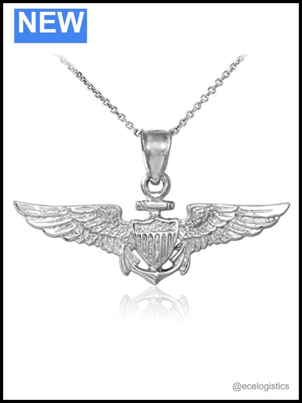 Sterling Silver Naval Aviator Wings Pendant Necklace 18"
